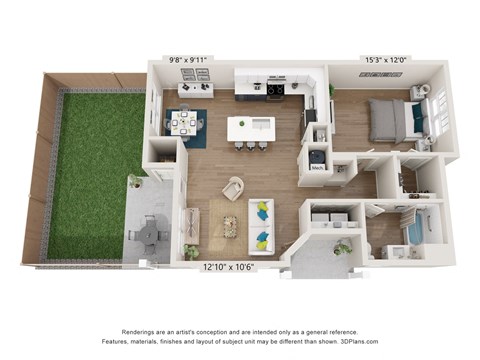 Floor plan for 1 bed, 1 bath, 902 sqft